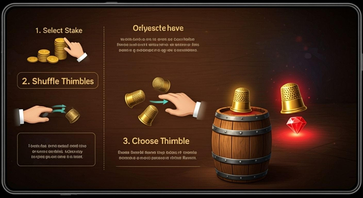 infographic of thimbles game steps on mobile screen